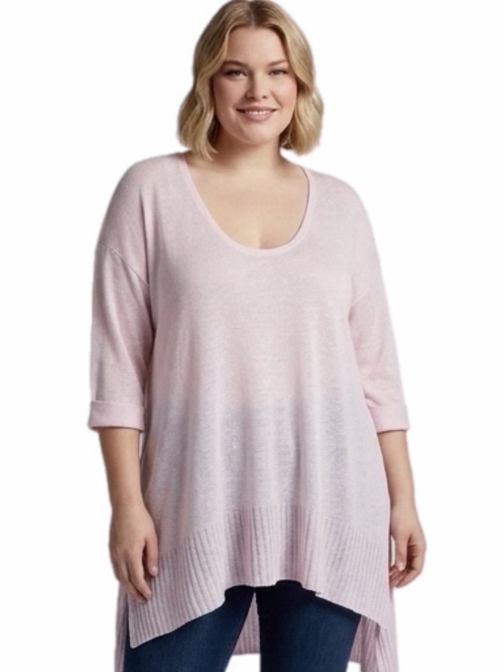 J. JILL Blush Pink Lightweight Oversized Asymmetrical Tunic Sweater Size 1X EUC